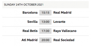 Foto jadwal pertandingan liga Spanyol 24 Oktober 2021