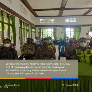 Kapolres Toba bersama Jajaran ikuti Video Conference dari Kapolri dan Meninjau Pelaksanaan Vaksinasi Serentak DiWilayah Hukum Polres Toba