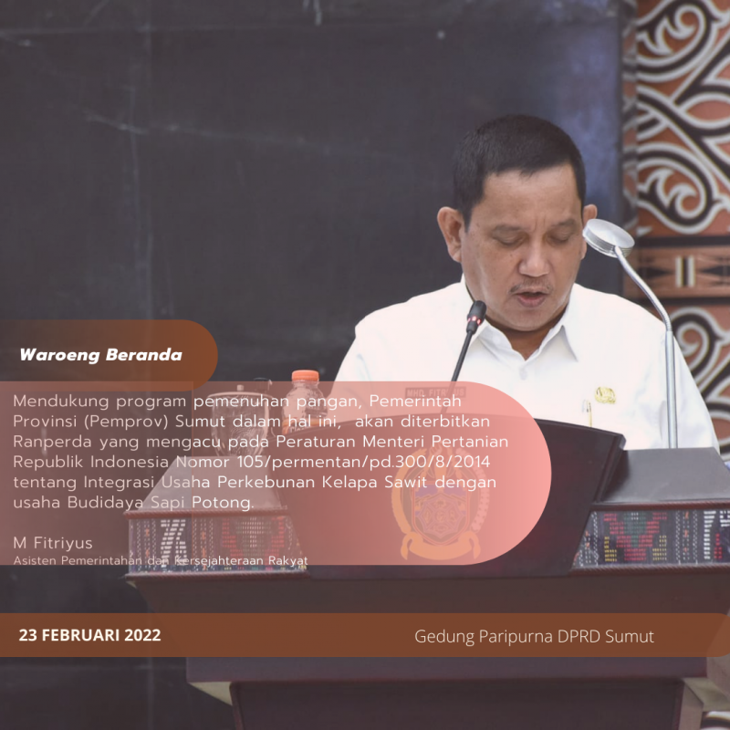 Bahas Ranperda Integrasi Budidaya Sapi dengan Perkebunan Sawit, Pemprov Tabulasi dan Apresiasi  Masukan Fraksi di DPRD Sumut