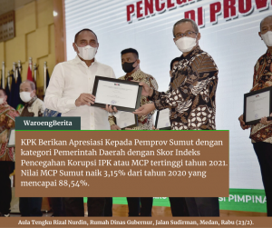 Tertinggi di Sumut, Pemprov Sumut Capai 91,69% Nilai MCP dari KPK