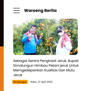 Sebagai Sentra Penghasil Jeruk, Bupati Simalungun Himbau Petani jeruk Untuk Memgedepankan Kualitas Dan Mutu Jeruk