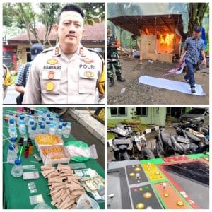 Polres Binjai Bersama Kodim 0203 Langkat Grebek Barak Narkoba dan Lokasi Perjudian di Desa Empalsmen